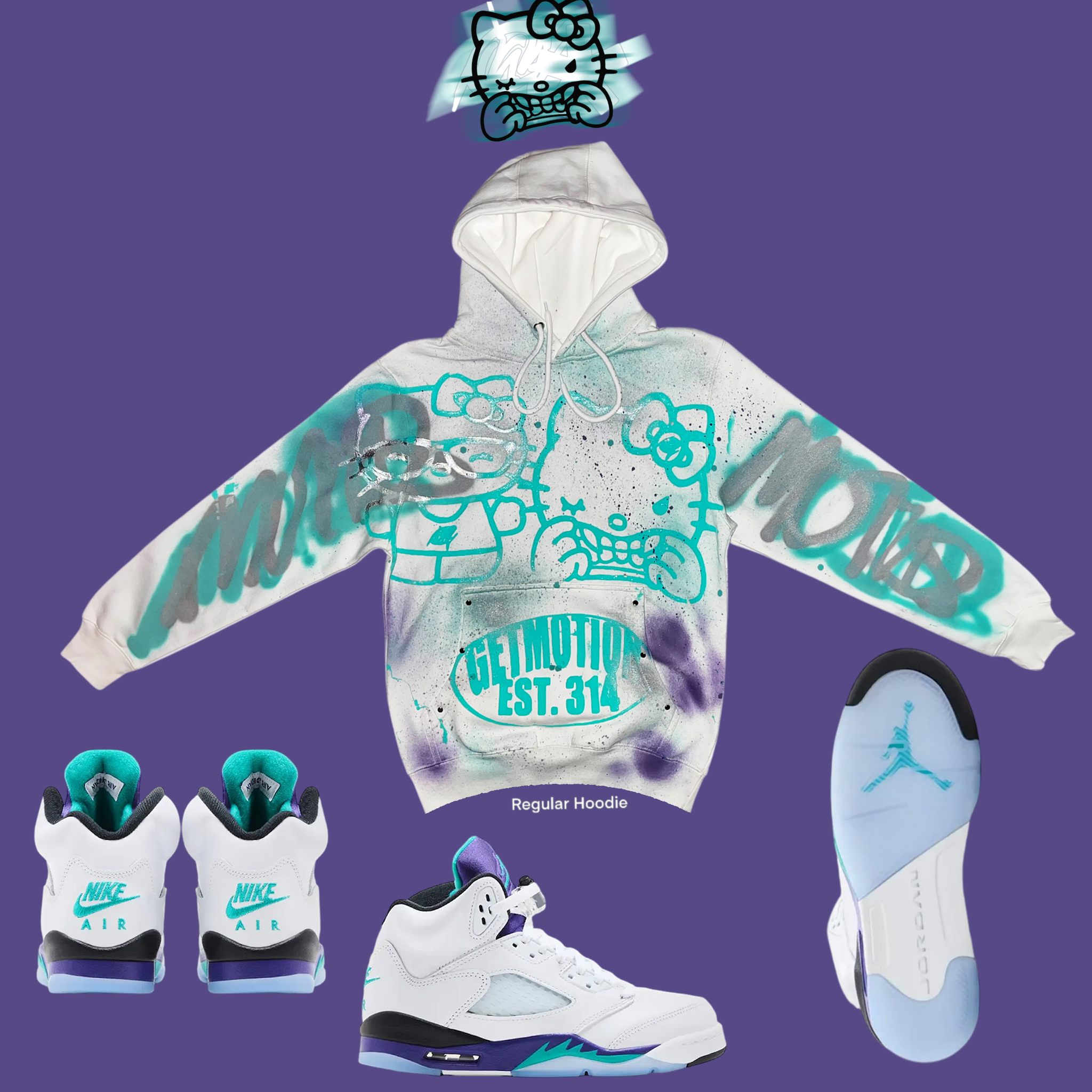 Grape kitty graffiti hoodie